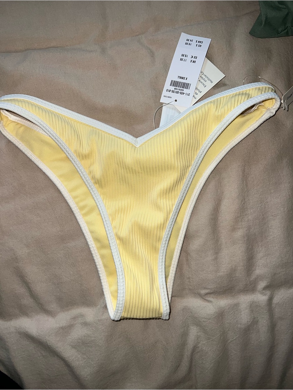 Hollister Yellow Ribbed Bikini Bottom with White Trim